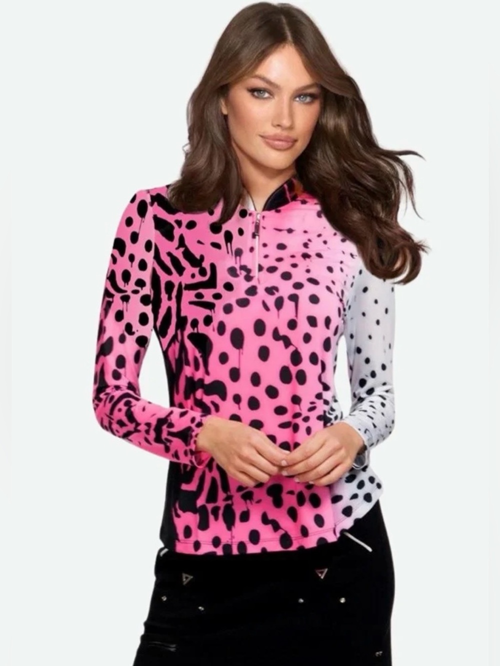 jamie sadock Pink, White & Black Animal-Print Zip Pullover
